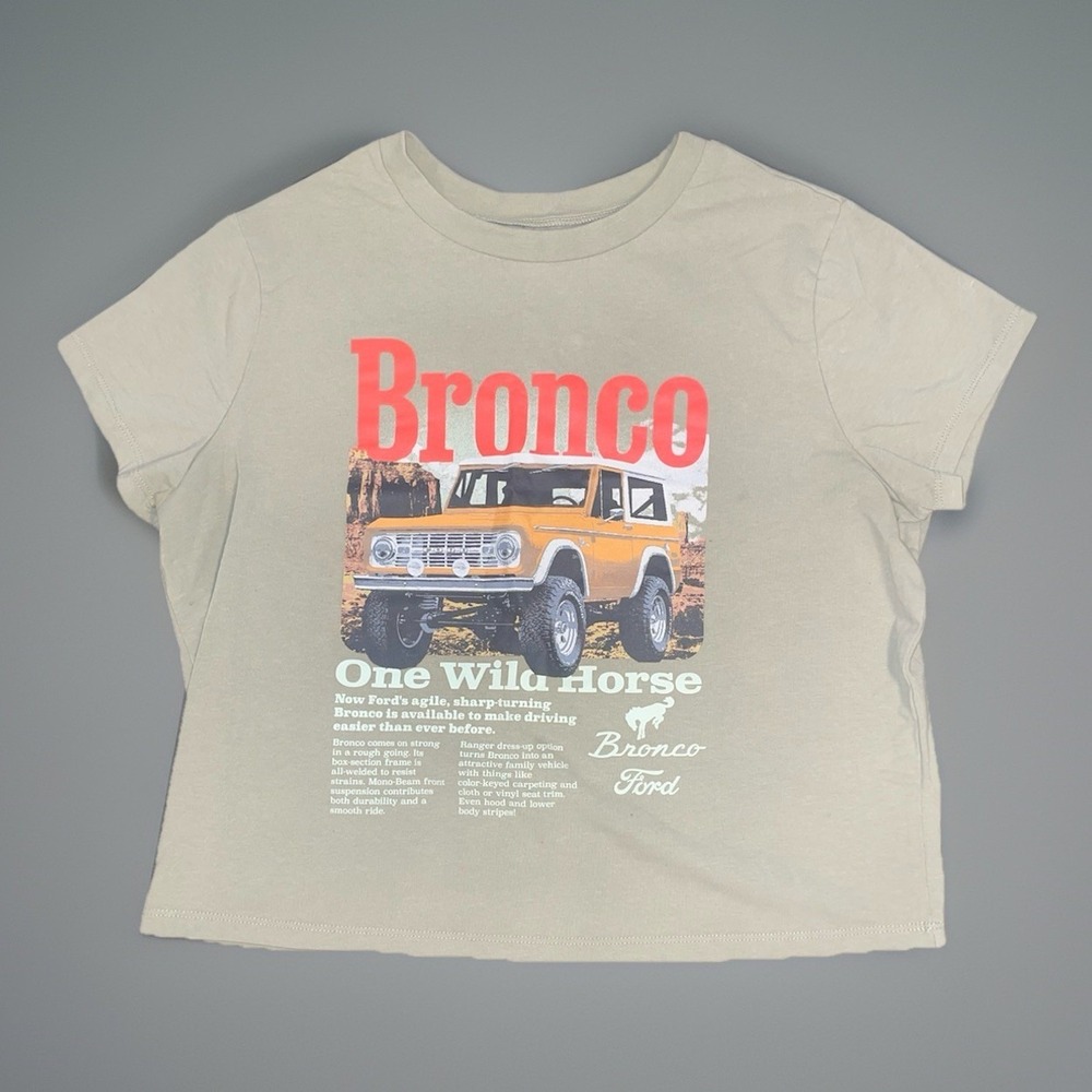 Ford Bronco Womens Crop Top Dark Tan Graphic TShirt - Size XL